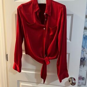 Theory Red Women's Tie-Front Blouse